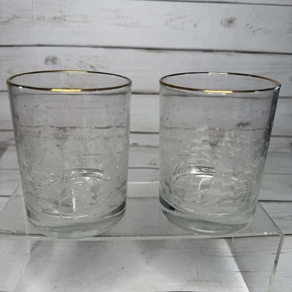 Libbey Clear 4" Votive Candle Holders Winter Christmas Set of 2 w Candles - Picture 2 of 7